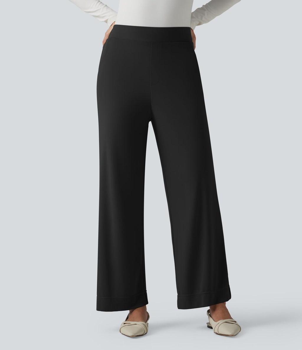 Pantalon tailleur taille haute à jambes droites avec poches