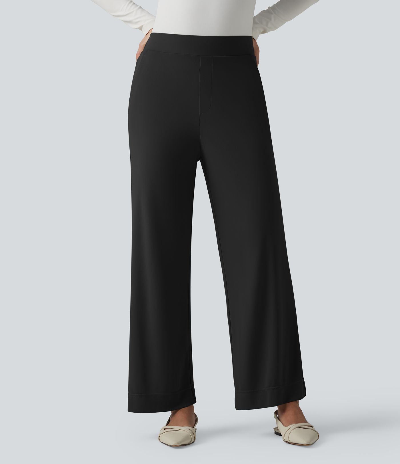 Pantalon tailleur taille haute à jambes droites avec poches