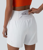 Short de yoga 2 en 1 taille haute à œillets avec effet ventre plat et poches 12,5 cm
