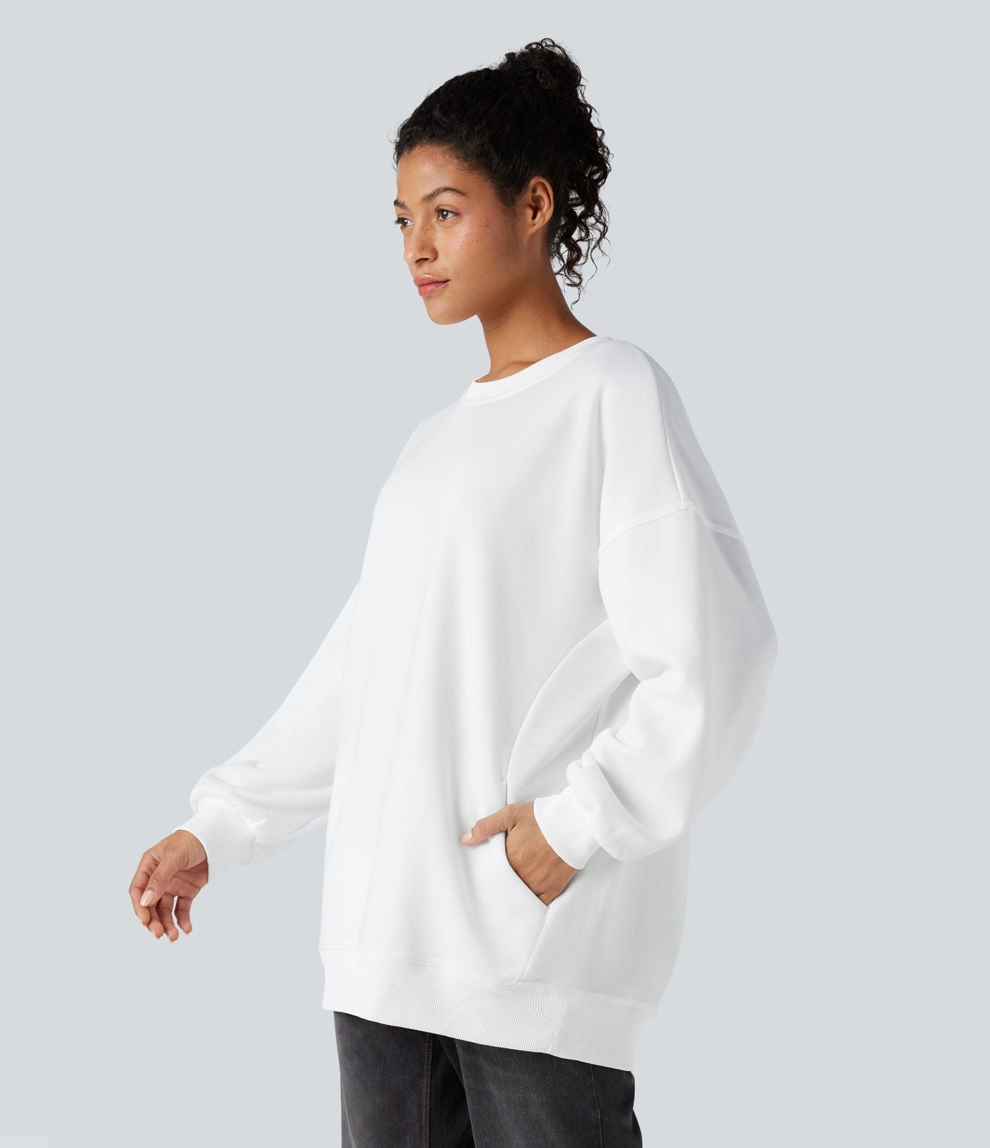 Sweat-shirt décontracté en polaire, col rond, manches longues, poches latérales, coupe oversize