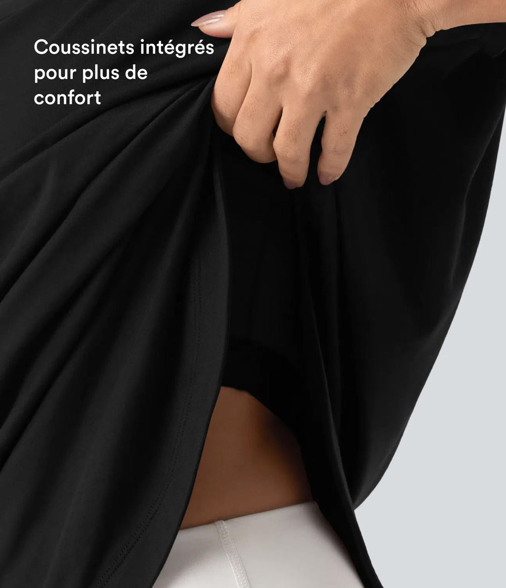 Top de sport yoga asymétrique à épaule dénudée manches courtes ourlet arrondi et coupe asymétrique à séchage rapide – Soutien-gorge intégré