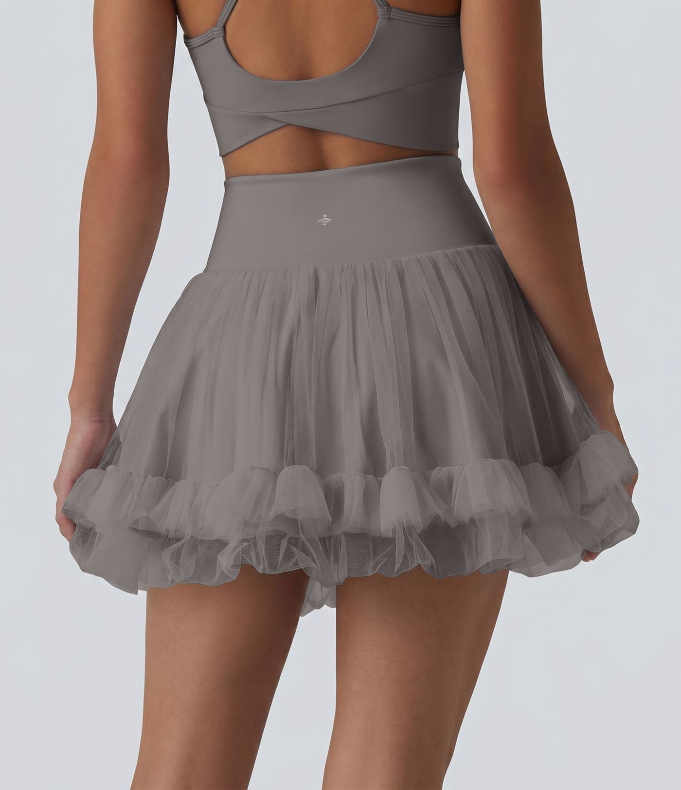 Jupe mini de sport 2 en 1 taille haute ventre plat en maille contrastée avec poches