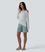 Bermuda casual aspect lin taille haute avec fronces 17,5 cm avec poches