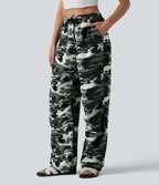 Pantalon cargo large décontracté camouflage taille mi-haute avec cordon de serrage et poches