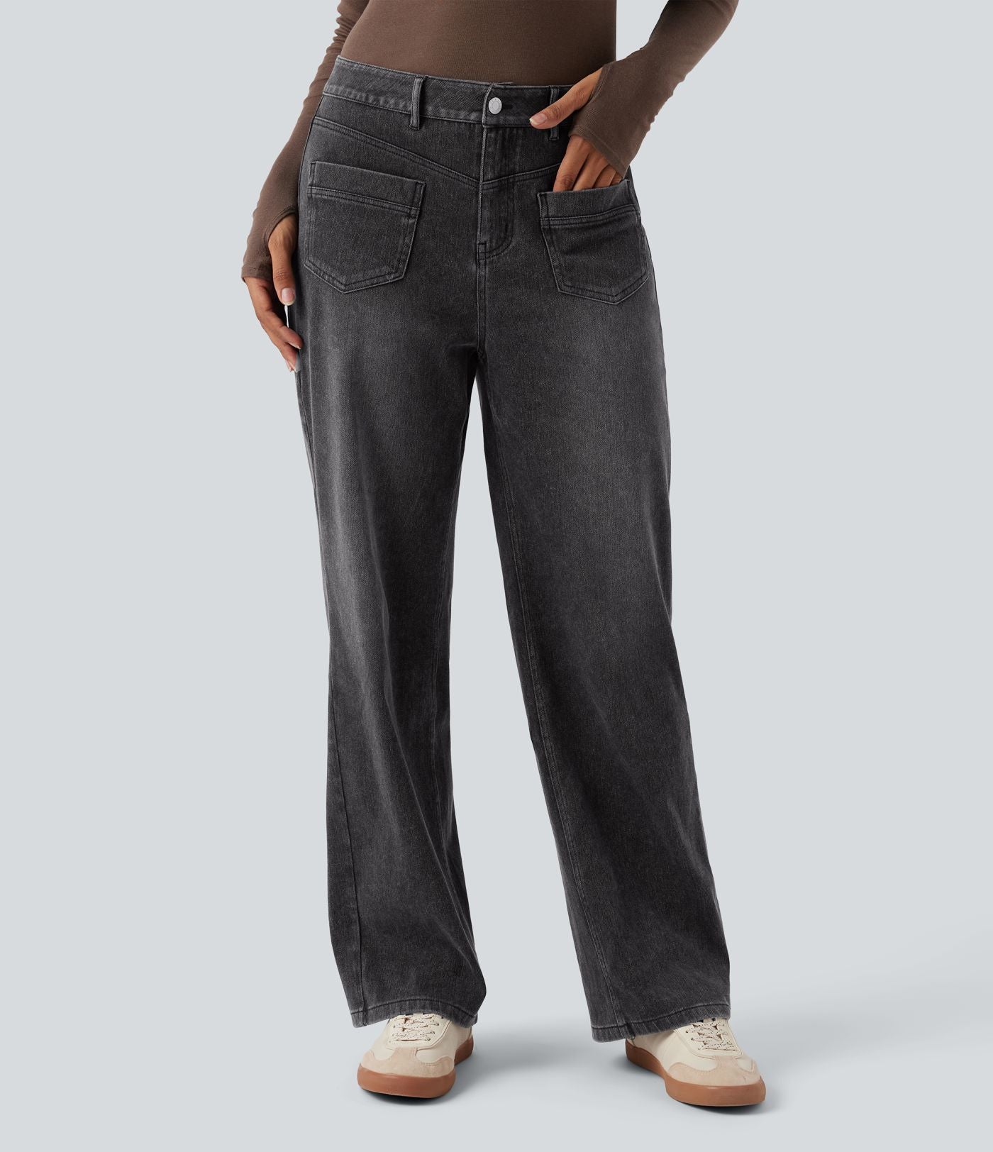Halara Flex™ Jean coupe droite décontracté taille mi-haute avec poches