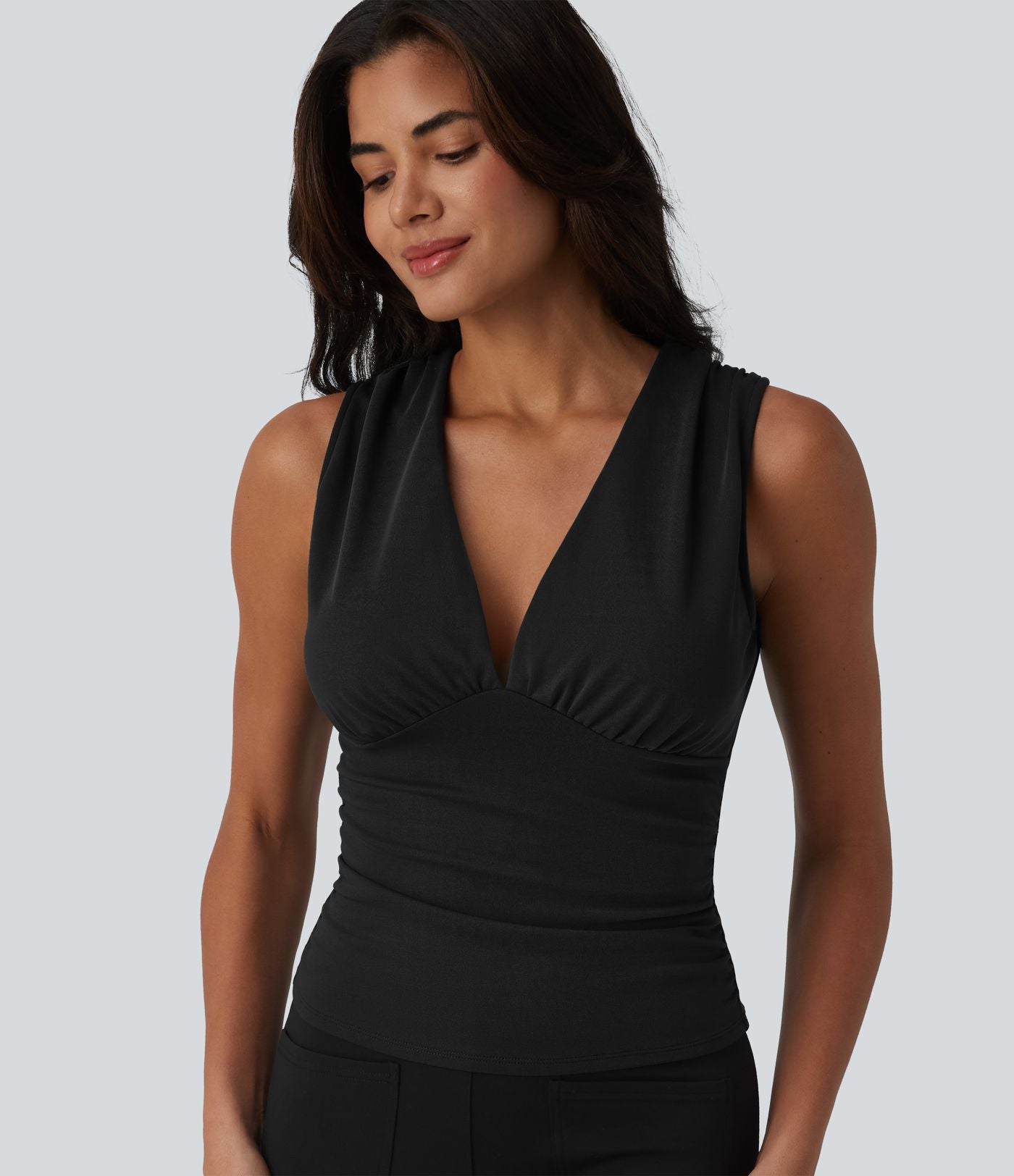 Débardeur tailleur col V avec fronces et brassière intégrée