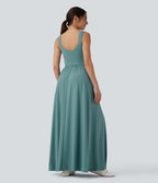 Robe maxi fluide dos nu, avec brassière intégrée et poches
