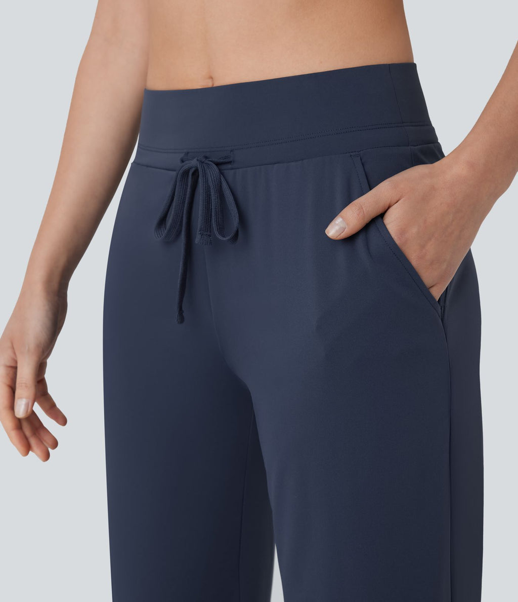 Pantalon de yoga aéré à taille moyenne avec cordon de serrage, poches latérales, jambe droite et effet rafraîchissant Softlyzero™