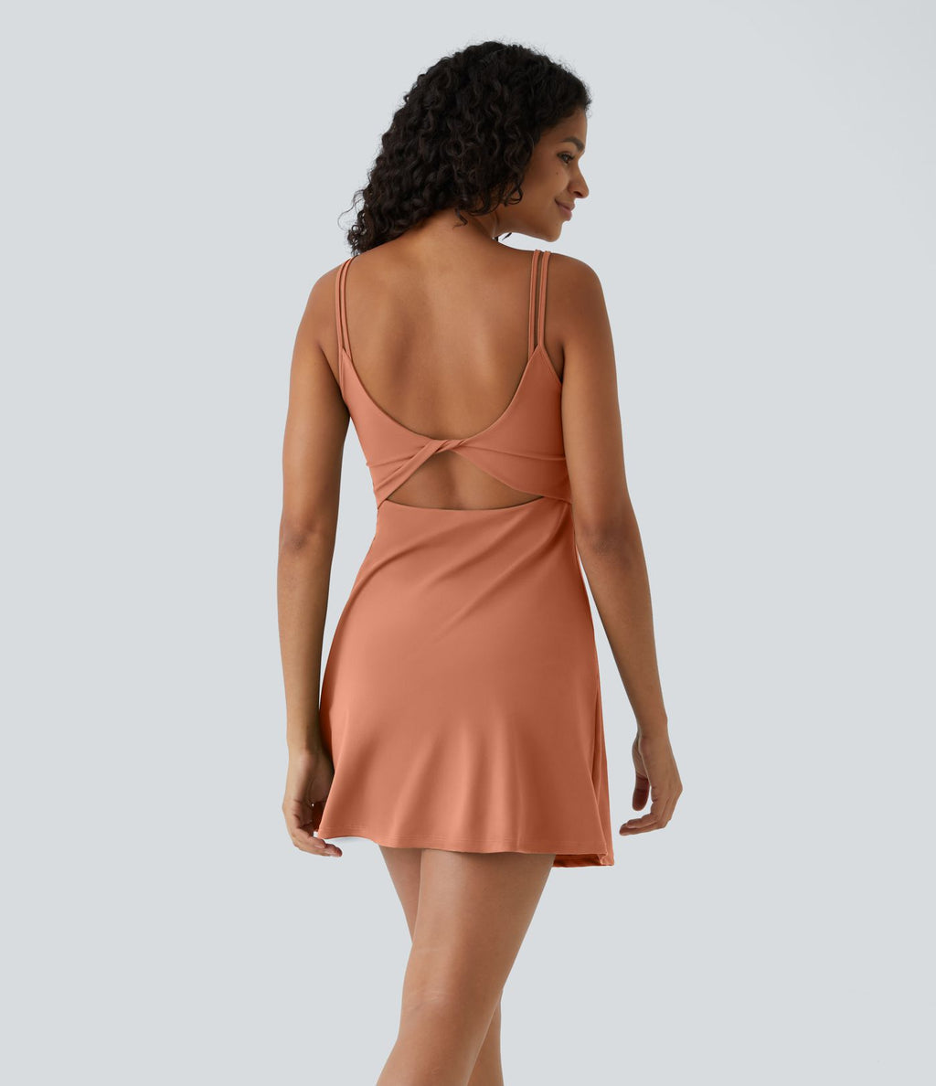 Robe de sport danse 2-pièces SoftlyZero™ Plush double bretelles caraco avec poche A-D