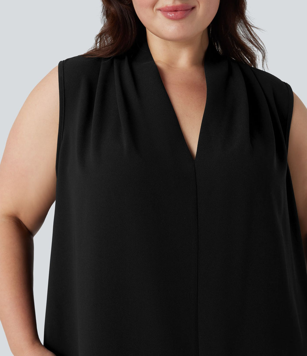 Blouse travail grande taille col V sans manches