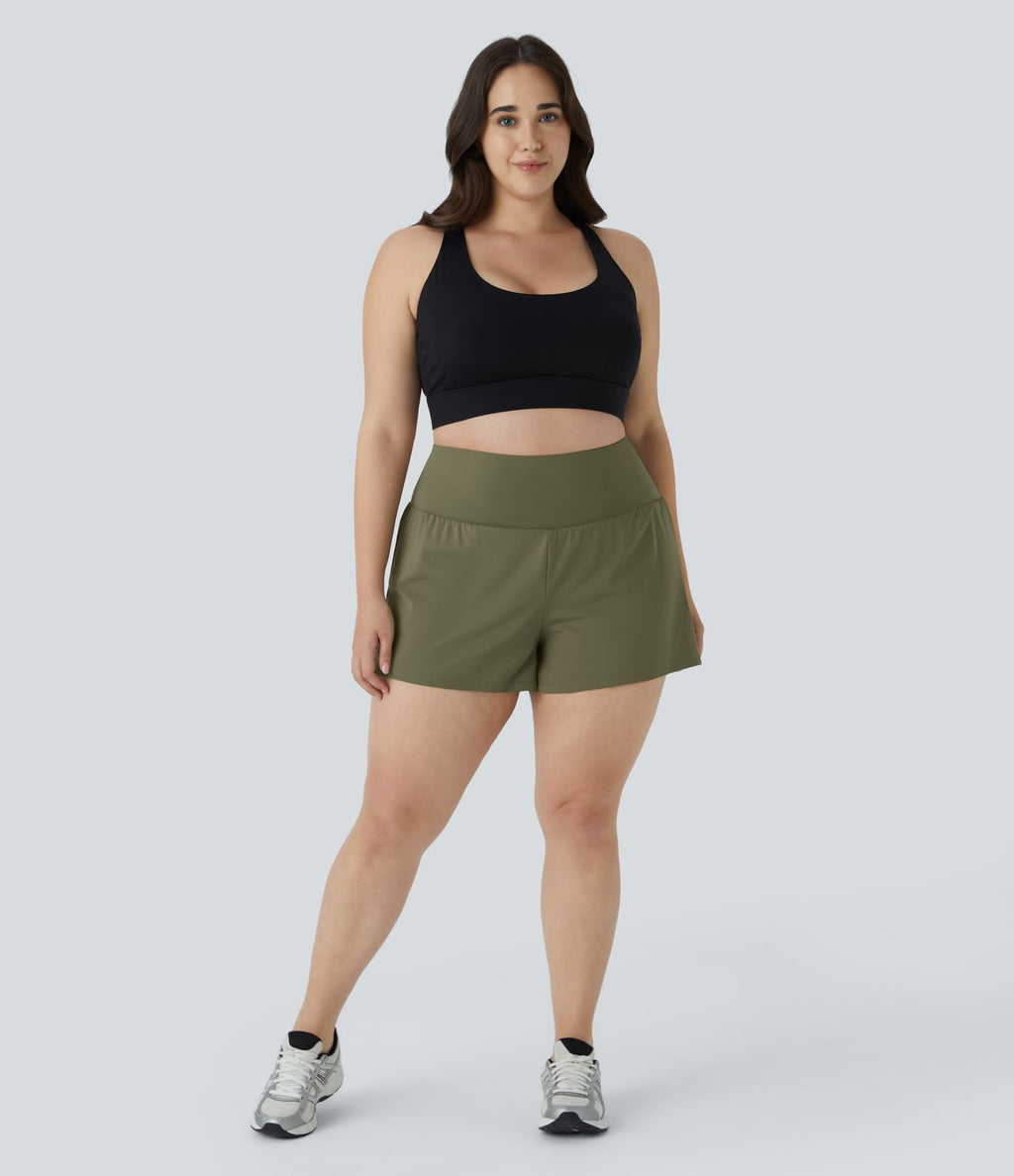 Short 8,8cm Sport Grande Taille 2 en 1 avec Poches Arrière et Poches Latérales Cachées