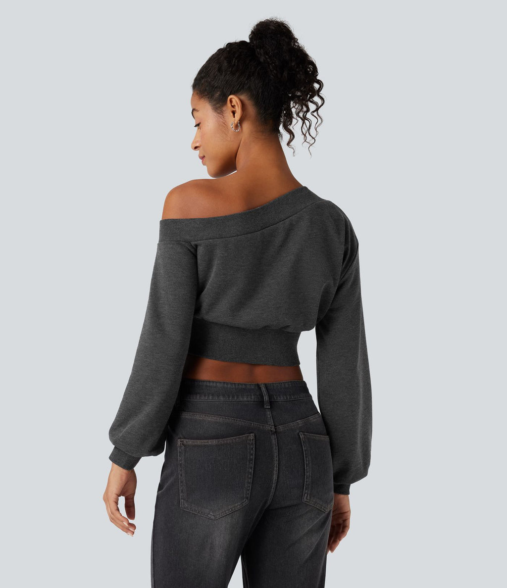 Sweatshirt casual court une épaule manches longues
