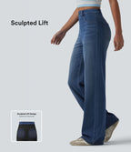Jean droit Halara Flex™ décontracté, taille haute, avec poches