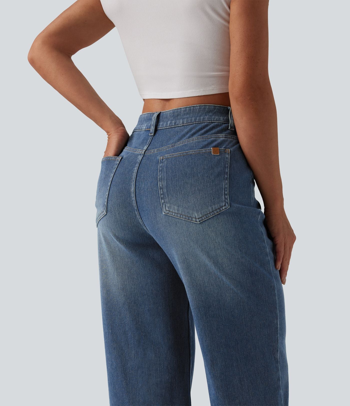 Halara Flex™ Jean coupe droite décontracté taille mi-haute avec poches