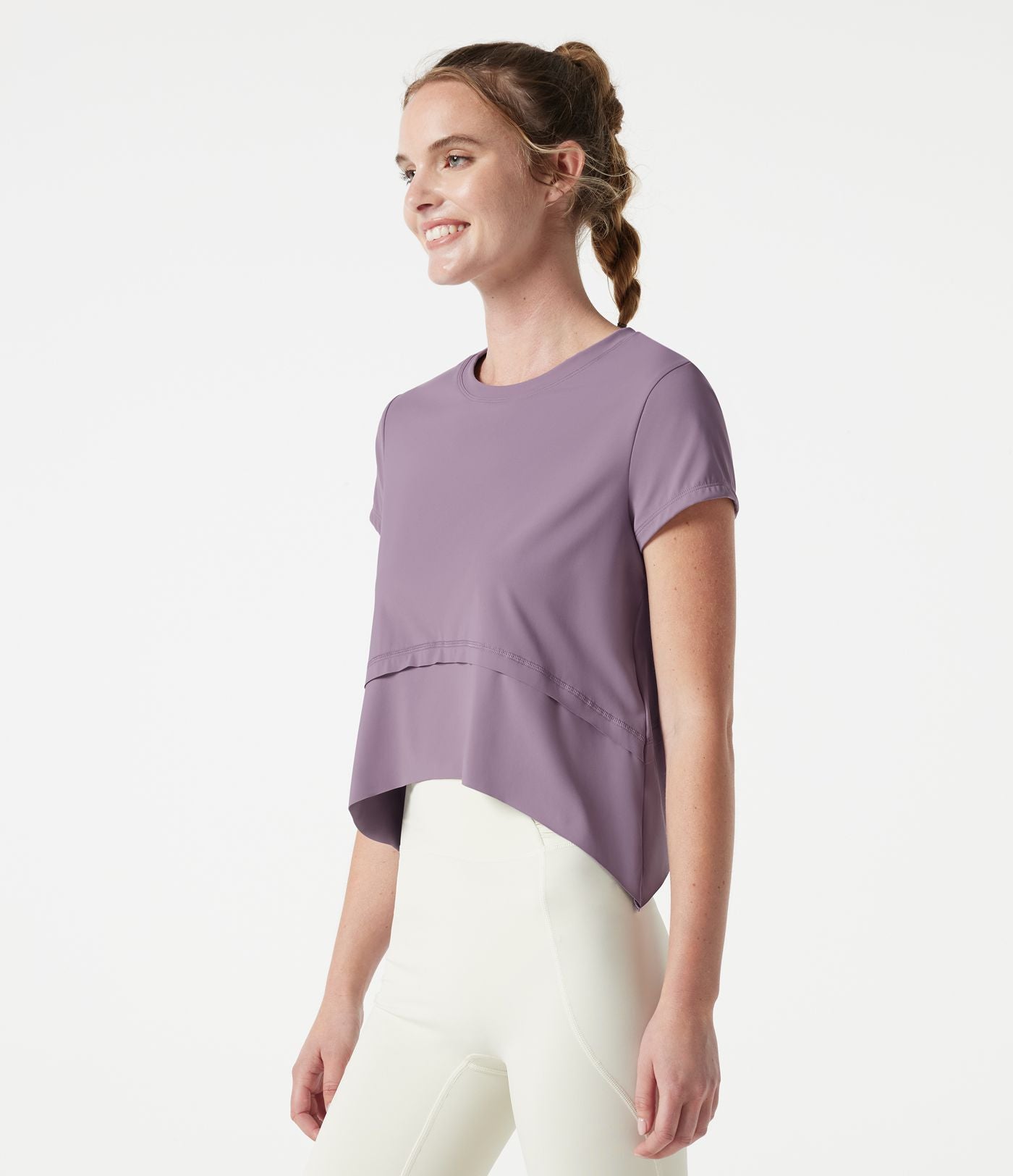 Haut de sport de running Halara UltraSculpt™ Cool, séchage rapide, col rond, manches courtes, ourlet asymétrique haut-bas, coupe ample — UPF50+