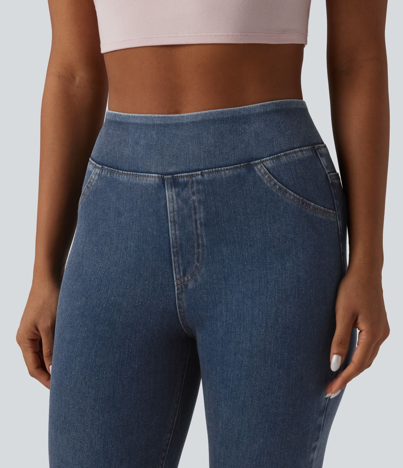 Halara Flex™ Jeggings casual 7/8 taille haute en lyocell drapé effet denim, avec poches