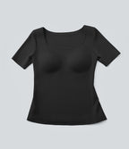 T-shirt casual col rond échancré à manches courtes avec brassière intégrée — Bonnets B-E