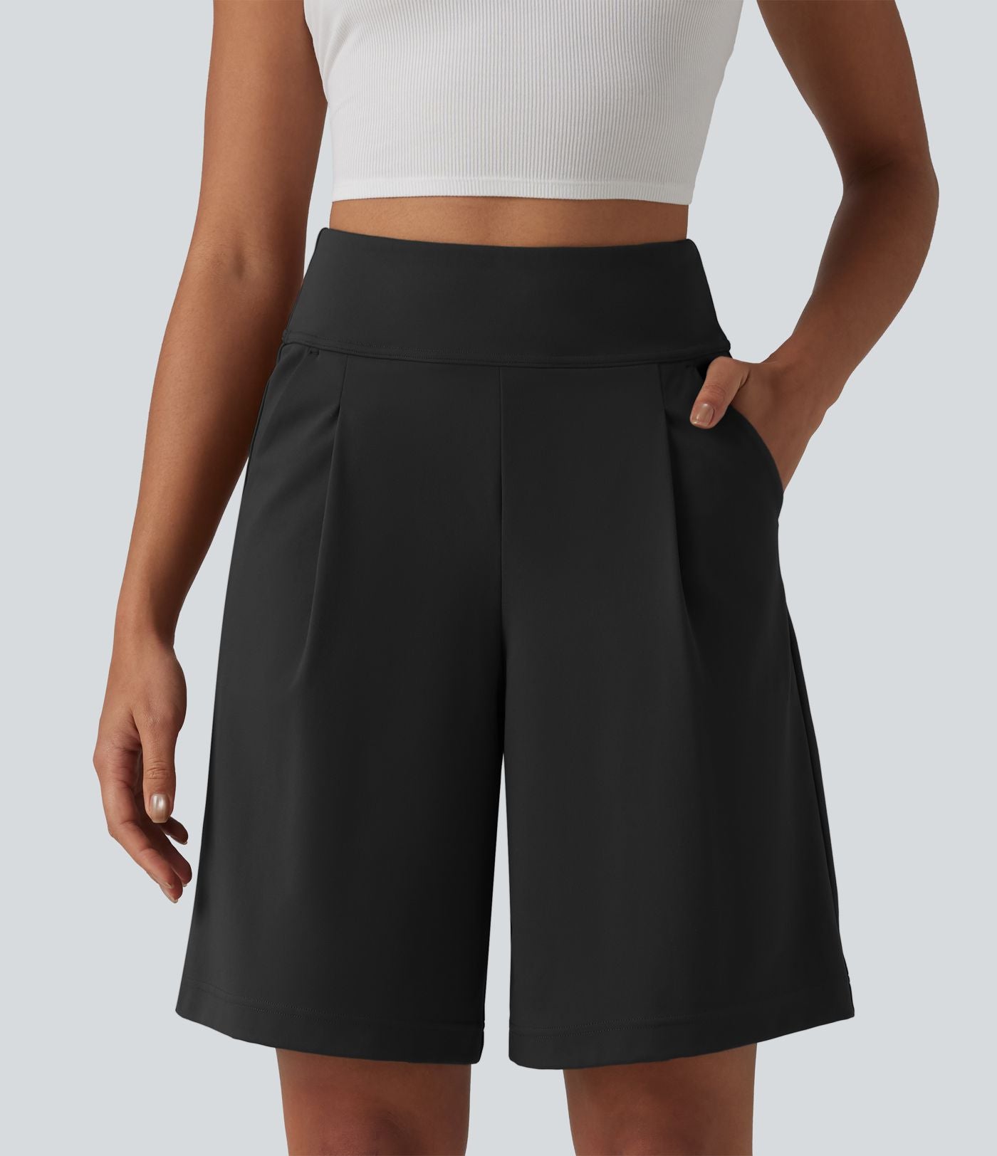 DayStretch Short tailleur bermuda plissé taille haute 25,5 cm avec poches