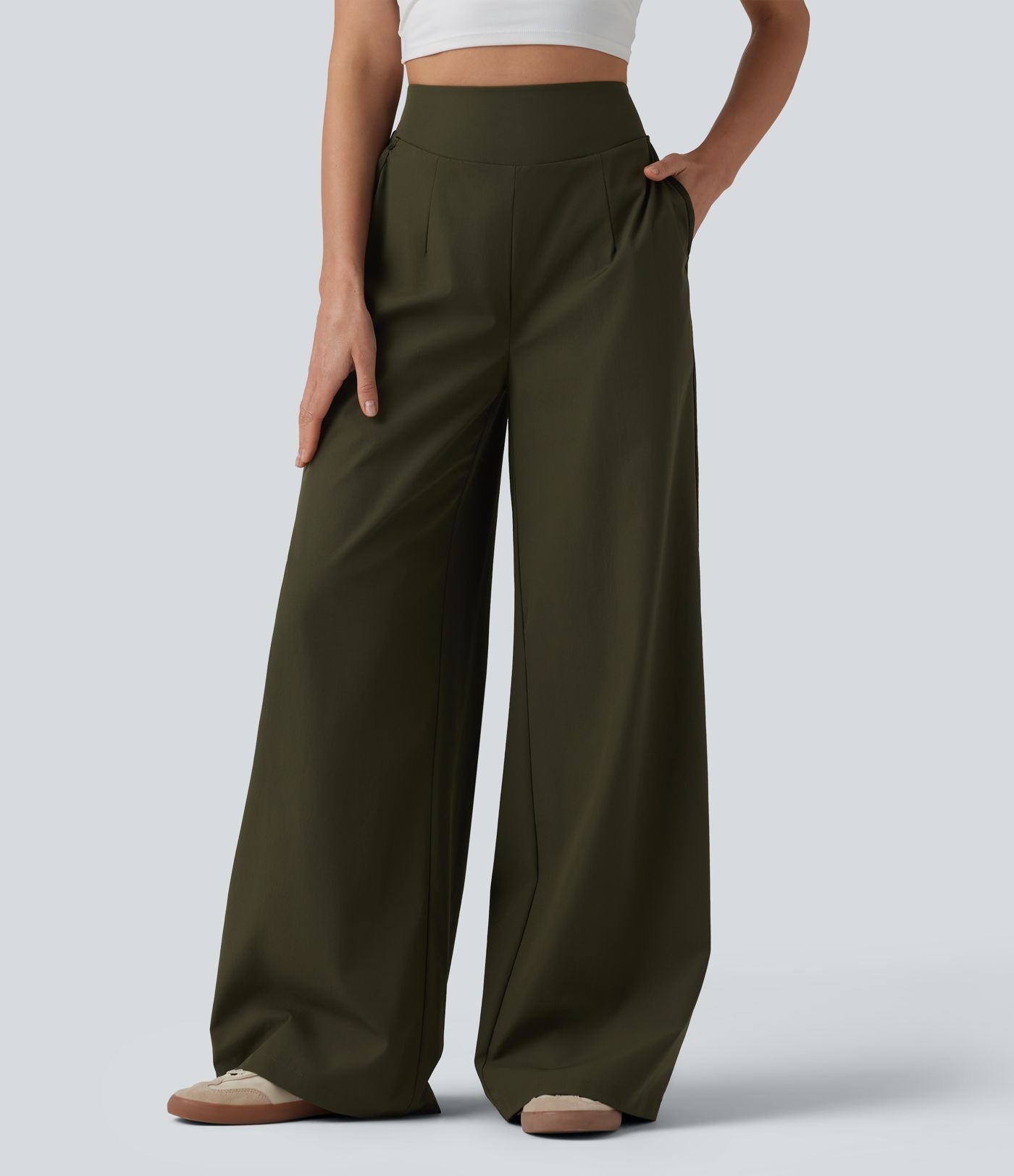 Pantalon large taille haute avec poches