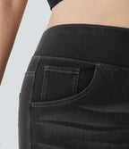 Halara Flex™ Jeans Larges Casual Taille Haute Multiples Poches Lavés Élastiques et Tricotés Grande Taille