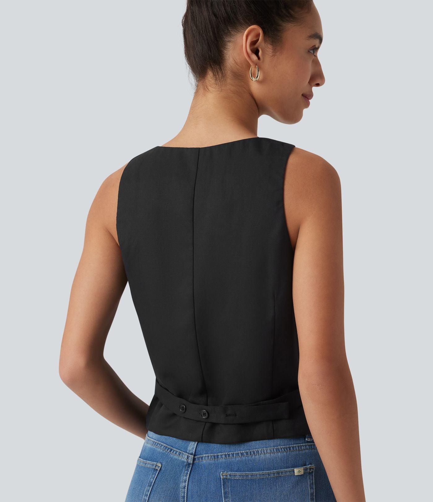 Gilet casual en mélange lin à col V