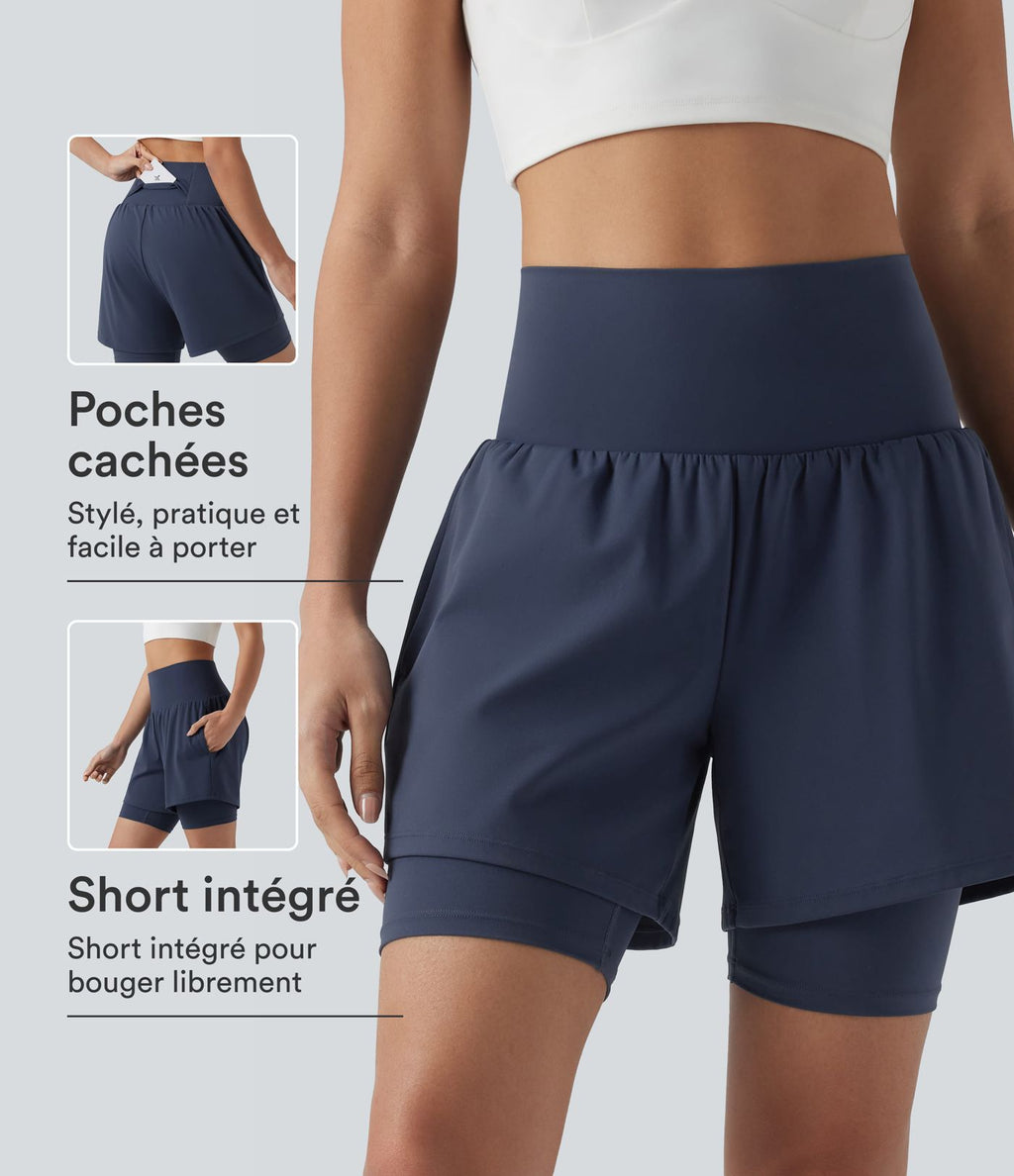 Short de yoga SoftlyZero™ Airy 2-en-1 taille ultra-haute effet frais InstantCool 17,5 cm avec poches