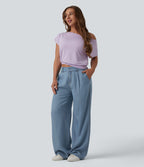 Jean large décontracté taille mi-haute en lyocell drapé avec poches
