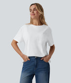 T-shirt casual oversize col rond manches courtes en coton avec poche