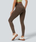 Halara Flex™ Jean Casual Skinny en Tricot Extensible Coloré Lavé à Taille Haute avec Plusieurs Poches