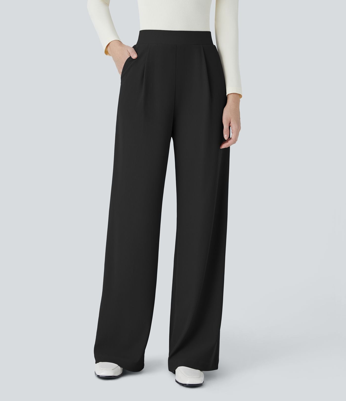 Halara Flex™ Pantalon Tailleur Évasé à Taille Haute Sculptant la Silhouette avec Poches Latérales Micro Waffle