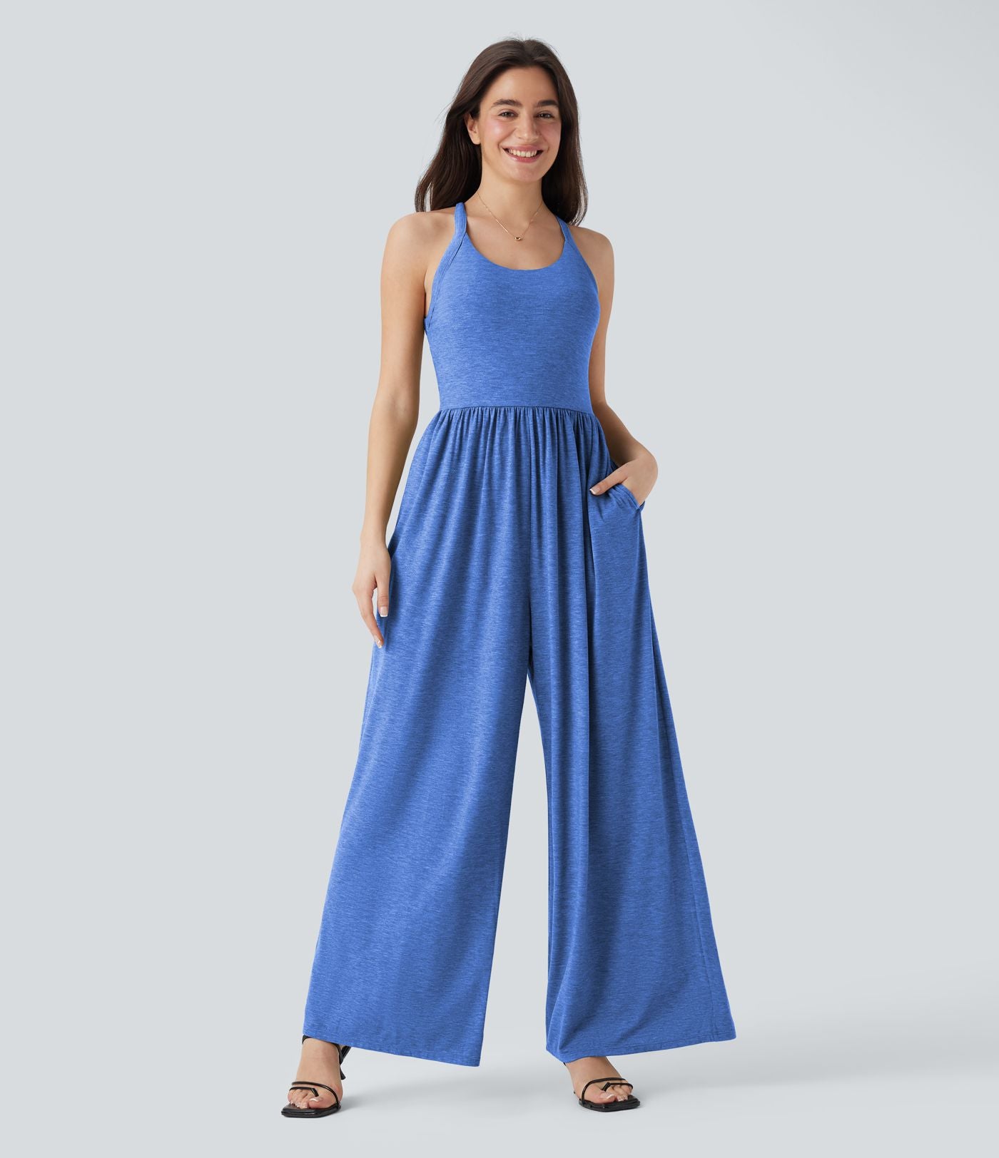 Combinaison décontractée dos nu torsadée large fluide avec brassière intégrée et poches - Easy Peasy Edition