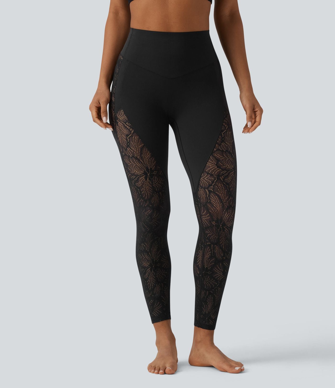 Legging yoga 7/8 Halara UltraSculpt™ gainant taille haute avec dentelle contrastante et poche