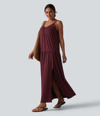 Robe nuisette maxi fluide col V ourlet fendu style vacances