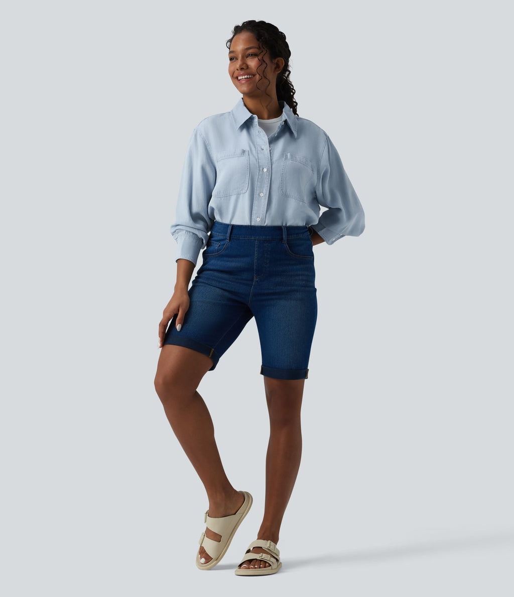 Chemise casual denim en lyocell manches longues avec poches