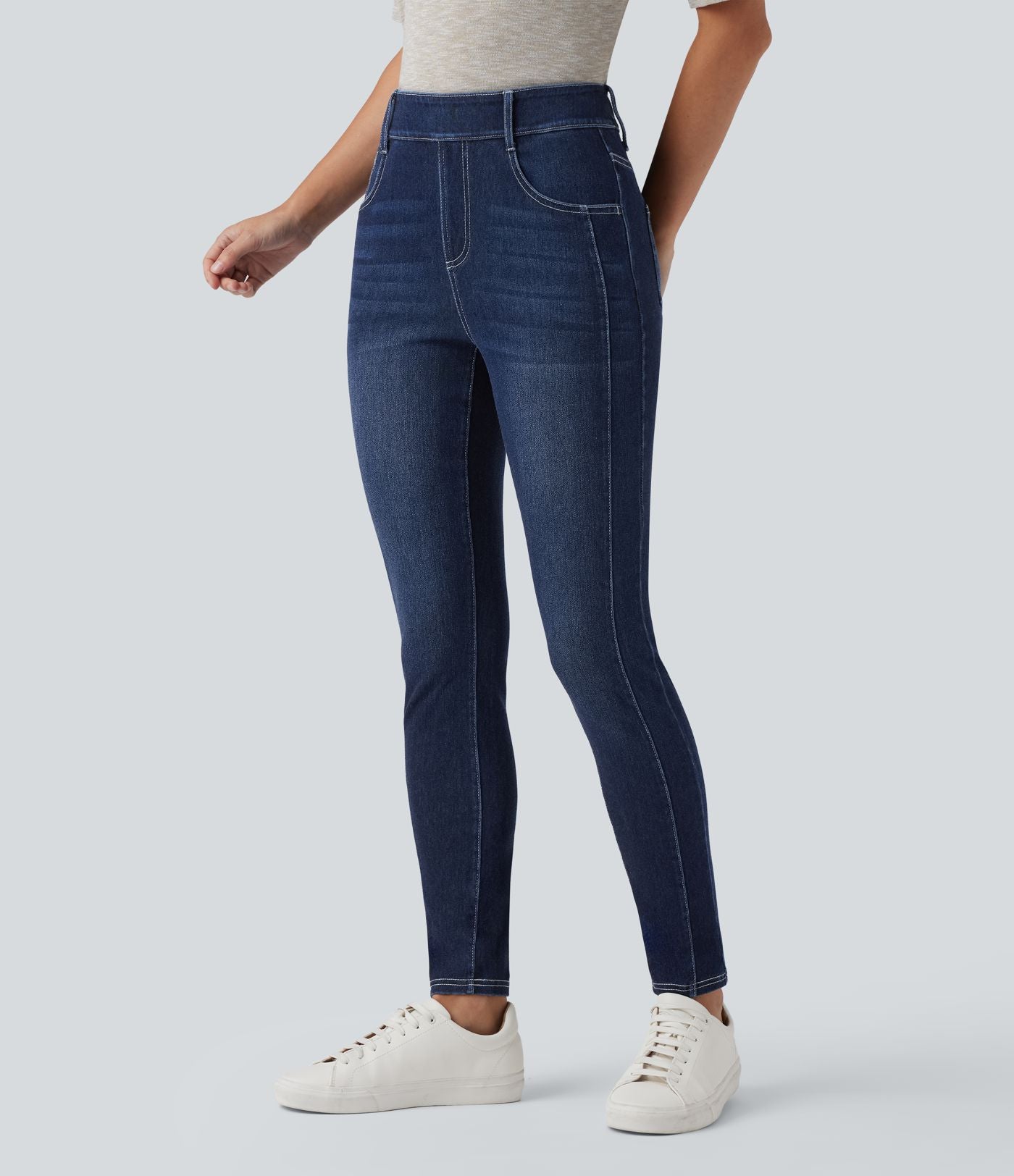 Jean skinny 7/8 décontracté taille mi-haute délavé Halara Flex™ avec poches