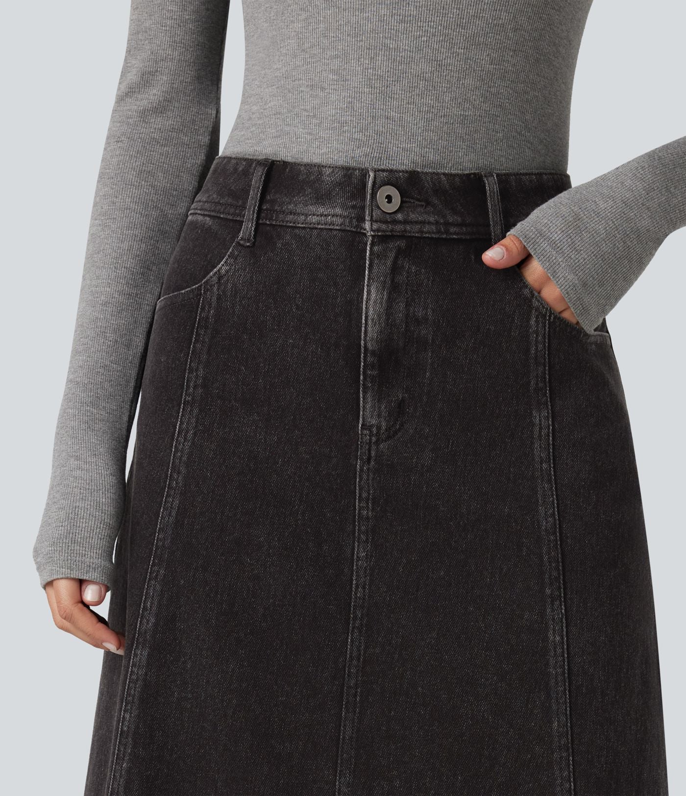 Jupe en jean midi casual Halara Flex™ taille mi-haute avec poches