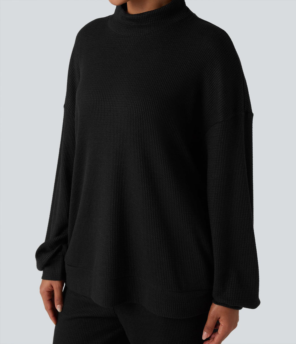 Sweat-shirt gaufré col montant manches longues coupe décontractée avec poches