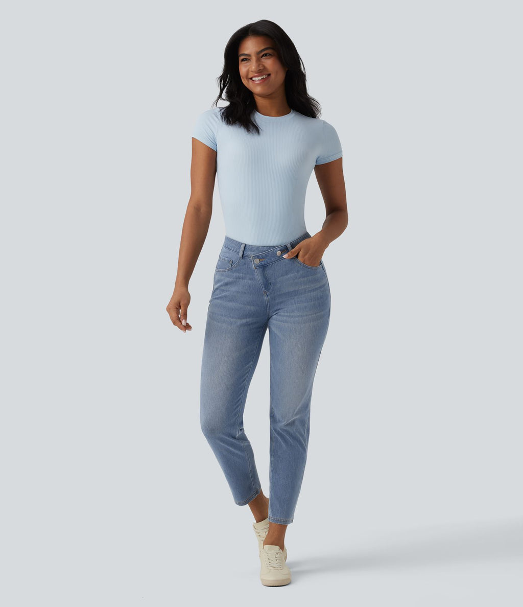 Jean 7/8 Halara Flex™ asymétrique casual taille haute avec poches