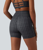 Halara UltraSculpt™ Short de cycliste yoga à carreaux taille haute 12,5 cm avec cordon de serrage et poches