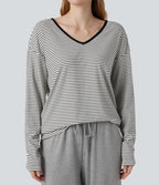 T-shirt rayé col V manches longues