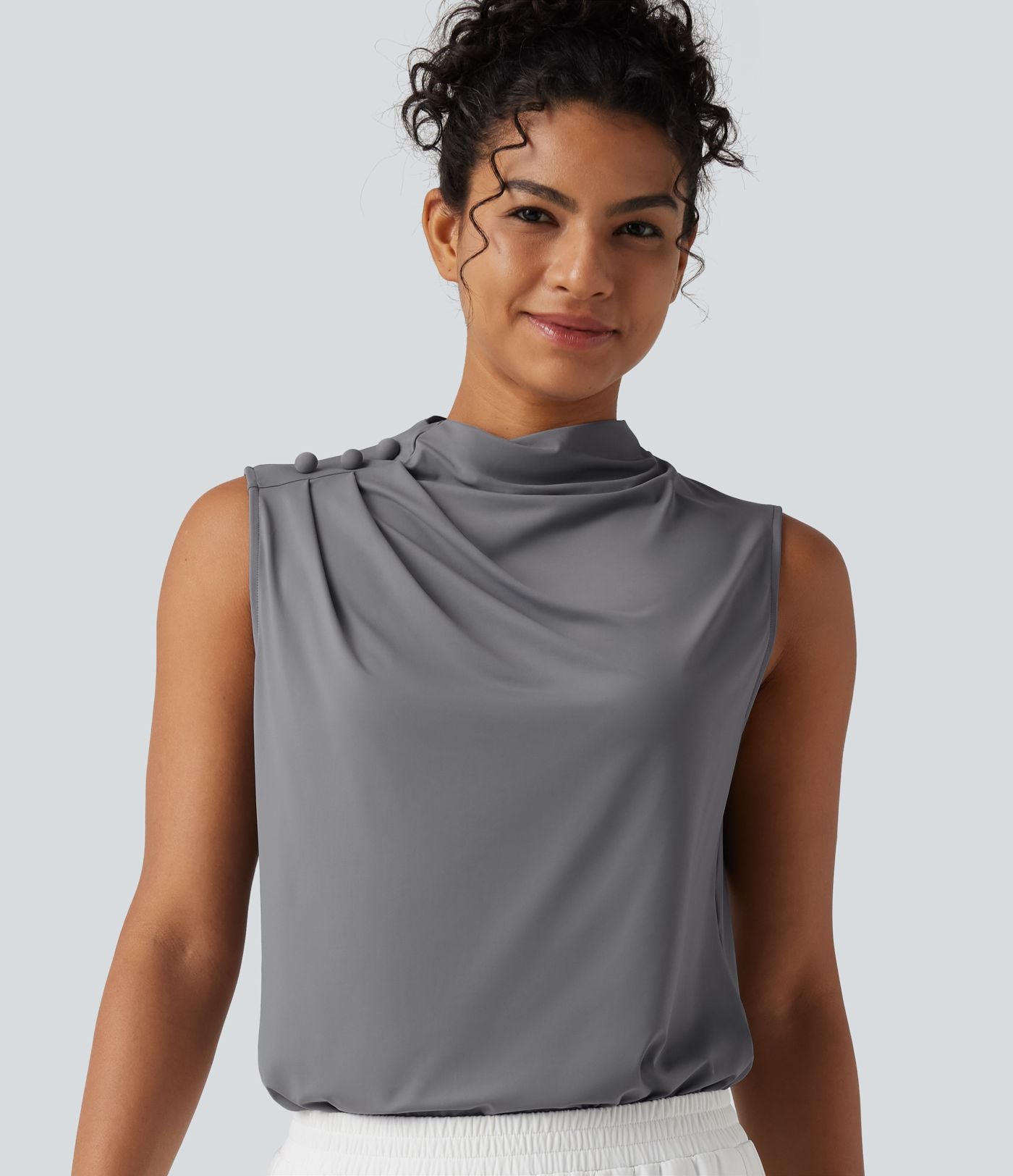 Haut tailleur sans manches à col cheminée et dos à découpe goutte d'eau à effet frais InstantCool, protection solaire UPF50+