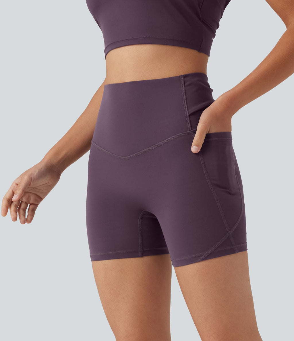 Short biker de yoga Halara UltraSculpt™ taille haute avec détail torsadé au dos, poches, 12,5 cm