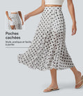 Jupe-short midi fluide évasée taille haute style vacances en mesh à pois avec cordon de serrage et poches
