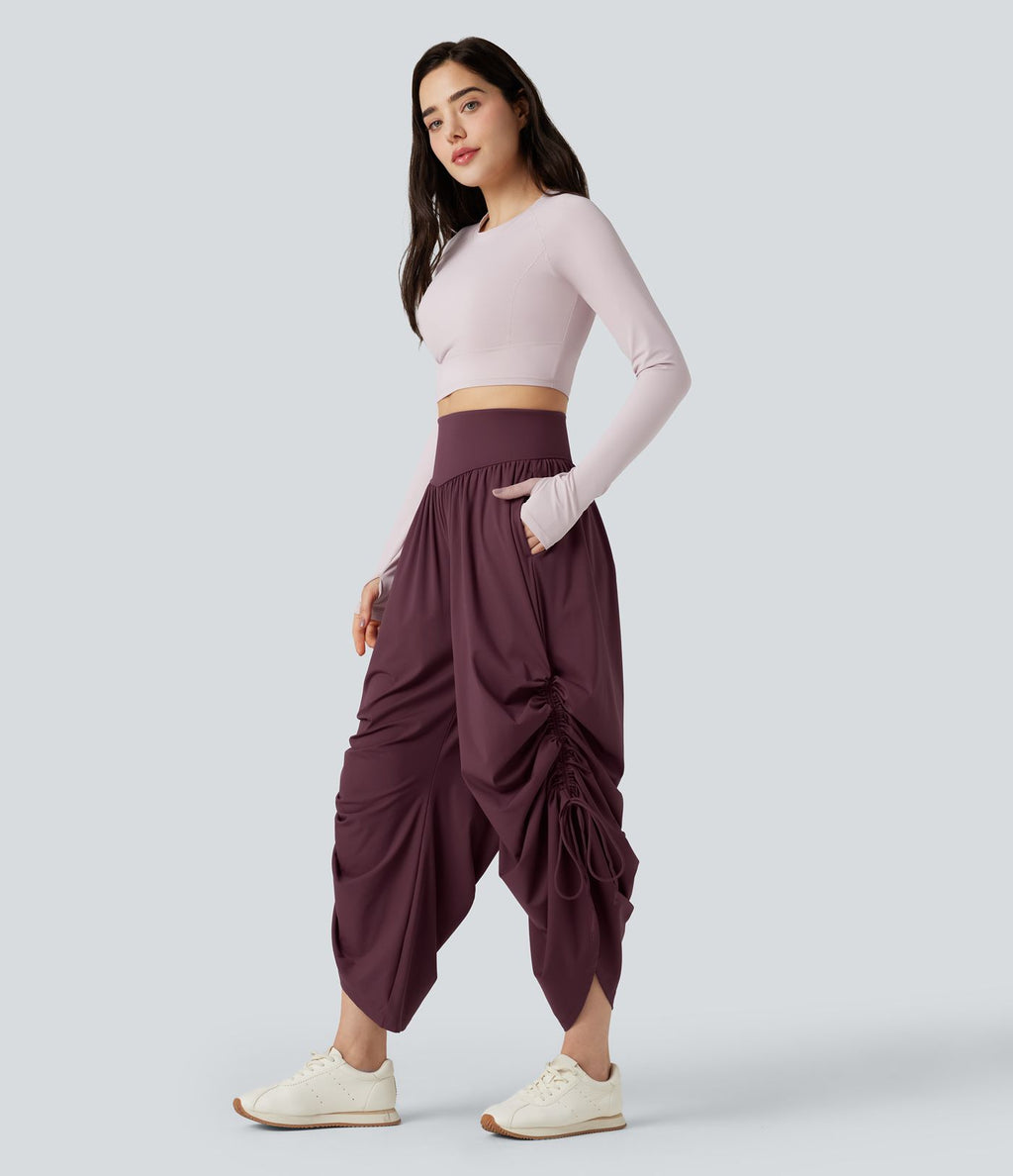 Pantalon baggy yoga SoftlyZero™ Airy froncé taille haute avec cordon de serrage et poches