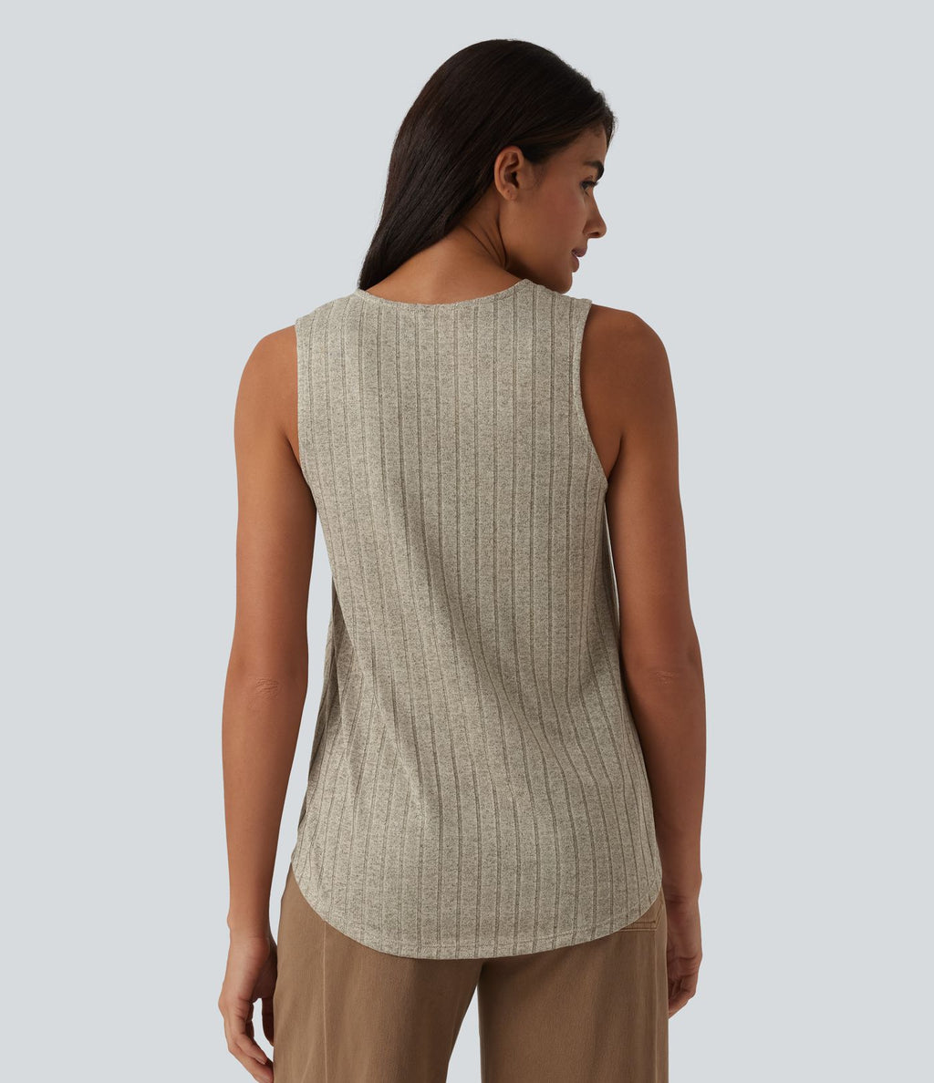 Débardeur décontracté col V maille côtelée