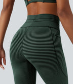 Legging de yoga rayé taille haute avec cordon de serrage et poches