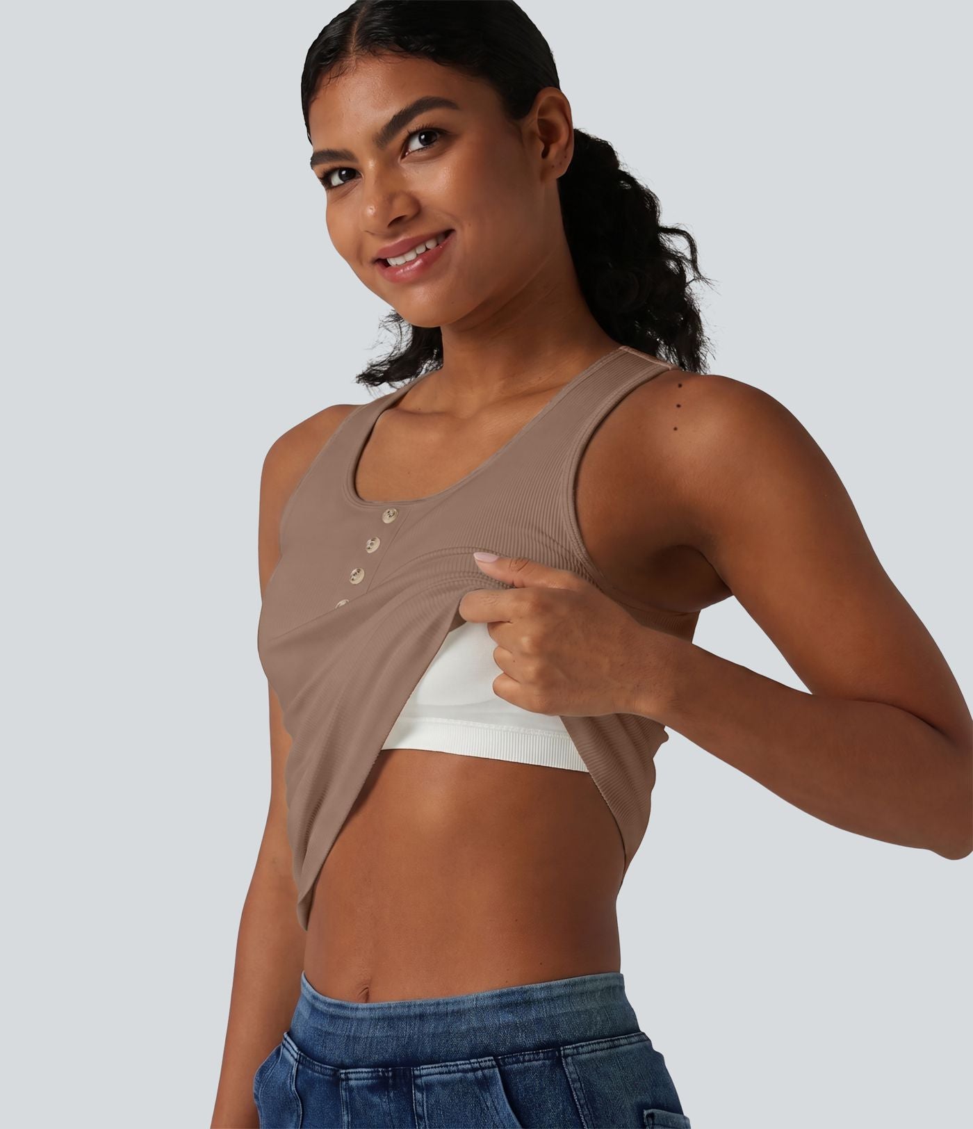 Débardeur casual en maille côtelée col rond avec brassière intégrée
