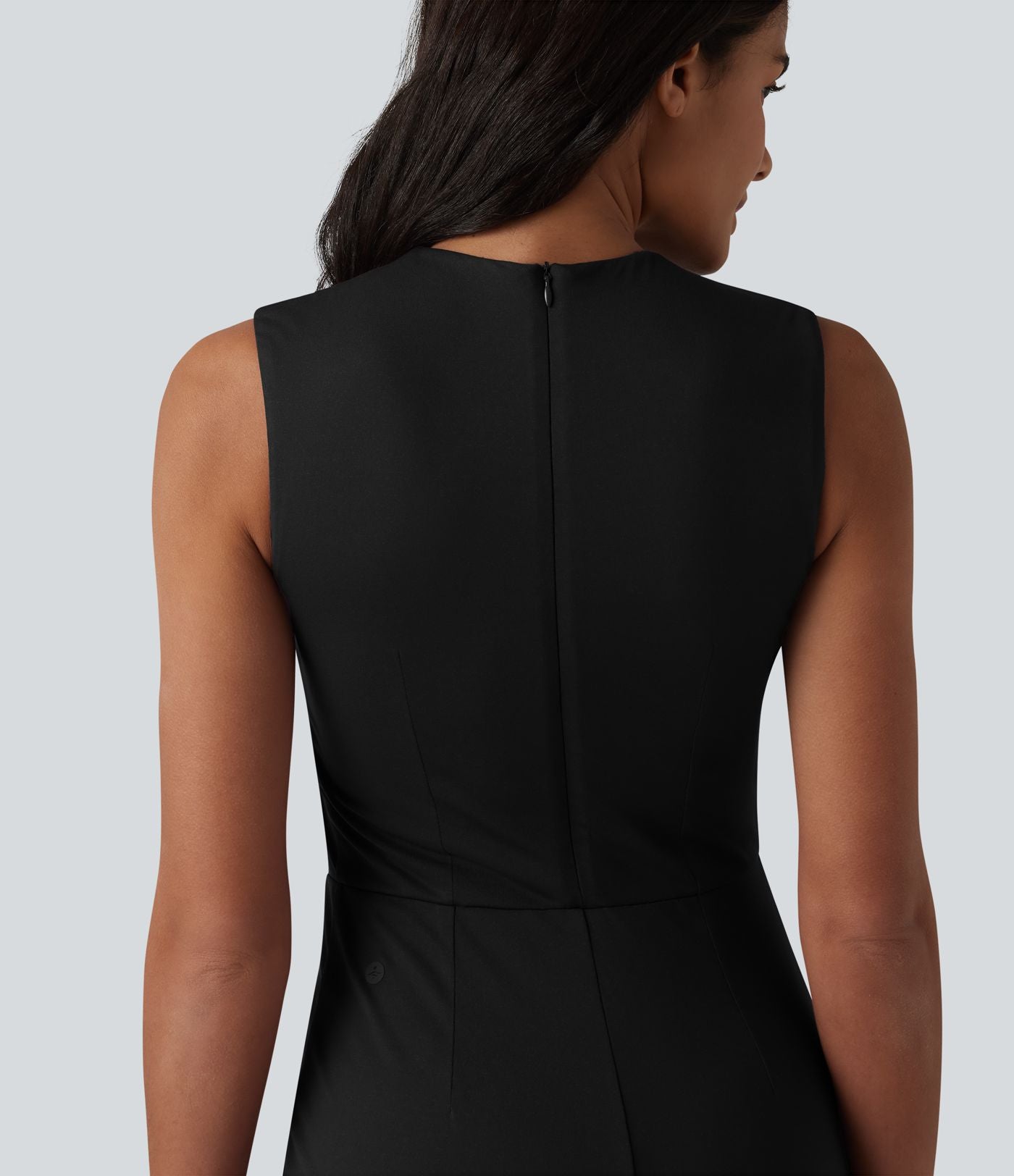 Robe midi tailleur sans manches col V ventre plat avec gainant intégré