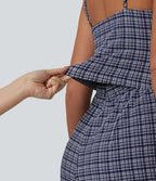 Combinaison-short à carreaux froissée, sans manches, col en V, séchage rapide, avec poches - Easy Peasy