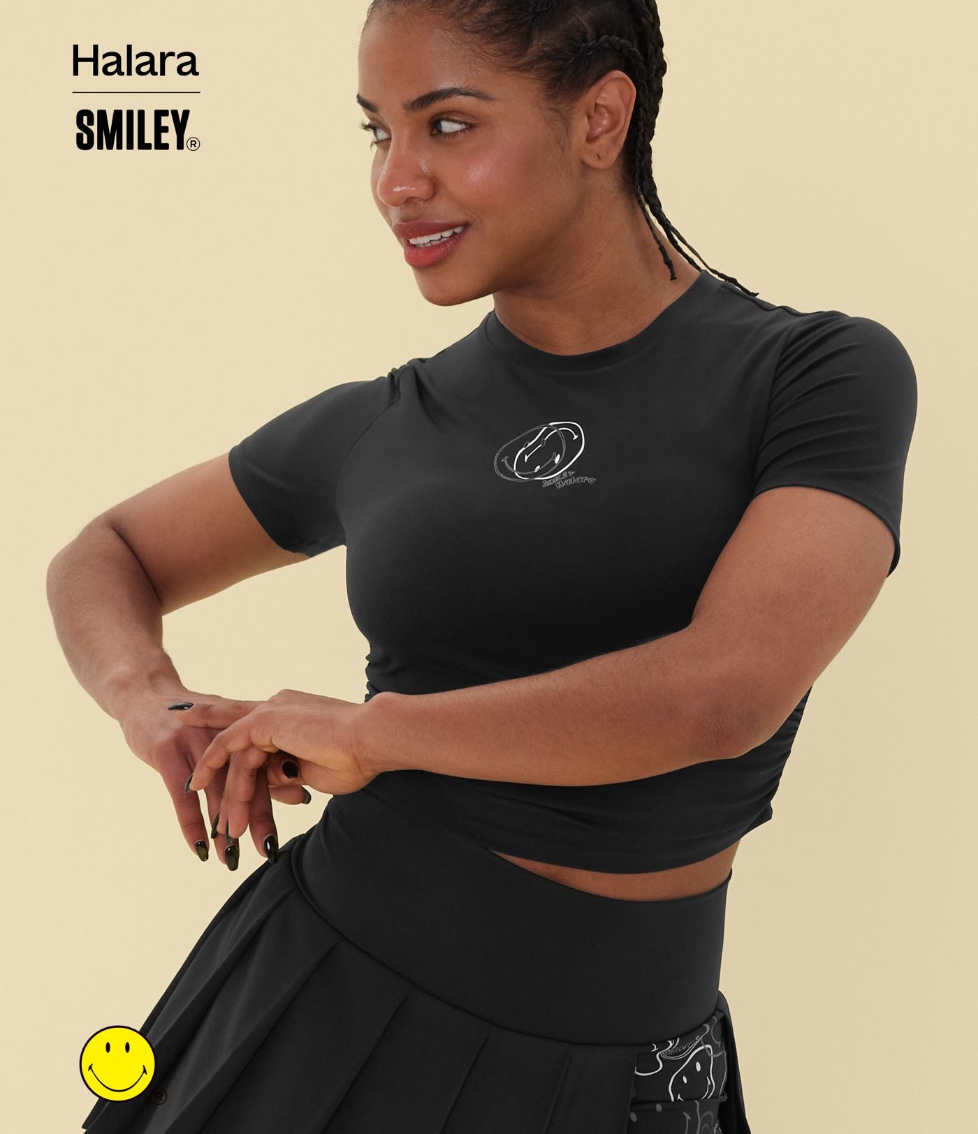 T-shirt casual cropped ajusté froncé Halara X Smiley® Halara UltraSculpt™ col rond à manches courtes